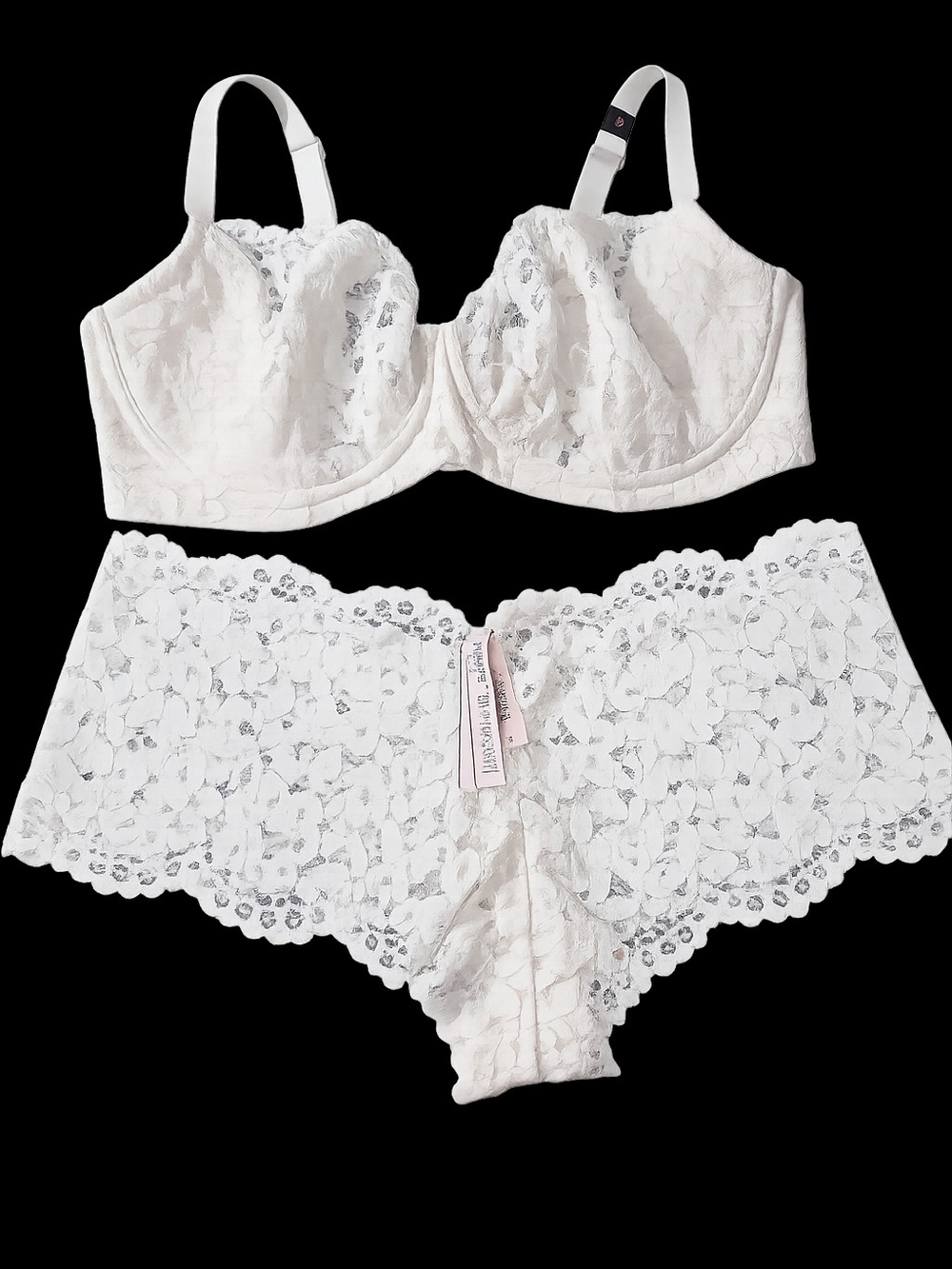 Victoria's Secret White Lace‎ Bra Panty Set 38DDD L New With Tags